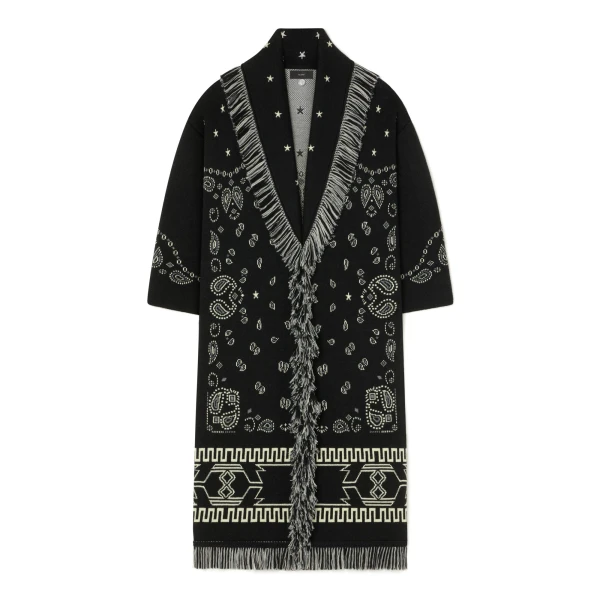 Alanui Bandana Jacquard Coat in Black Multicolour | Coats | Coveti