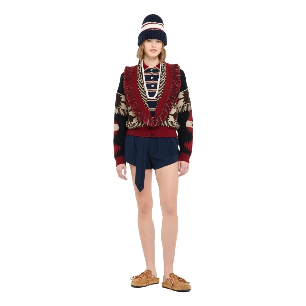 Alanui Icon Jacquard Cardi-Bomber in Charcoal and Russet Red