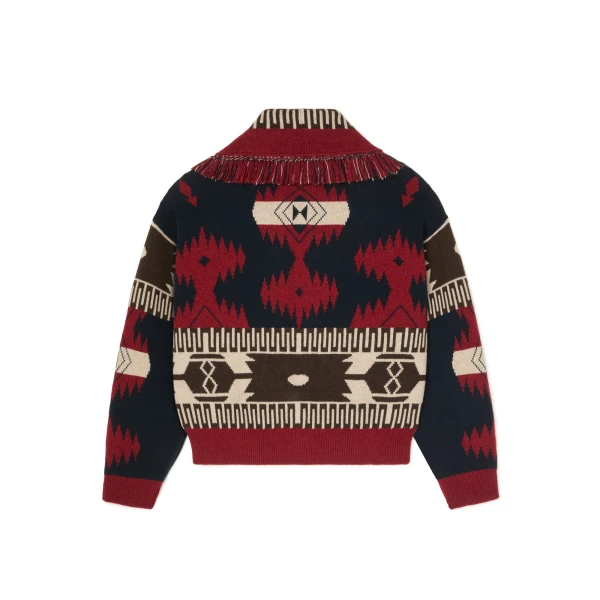 Alanui Icon Jacquard Cardi-Bomber in Charcoal and Russet Red