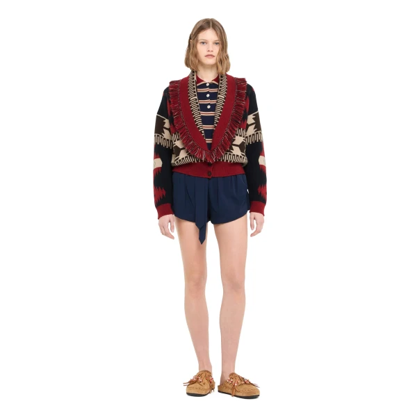 Alanui Icon Jacquard Cardi-Bomber in Charcoal and Russet Red