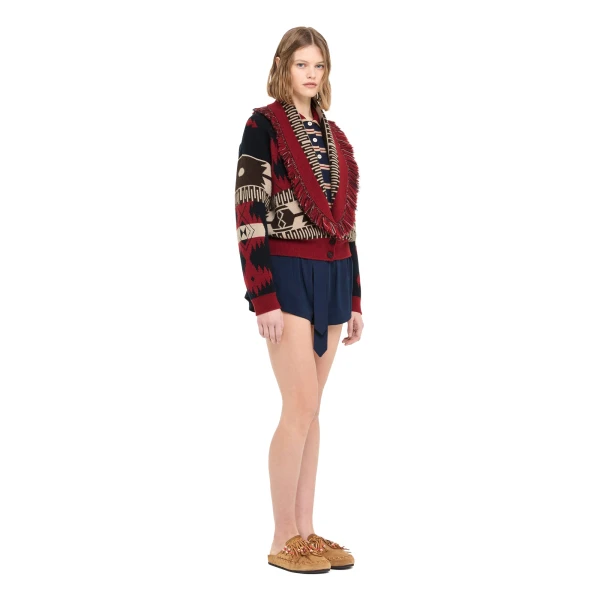 Alanui Icon Jacquard Cardi-Bomber in Charcoal and Russet Red