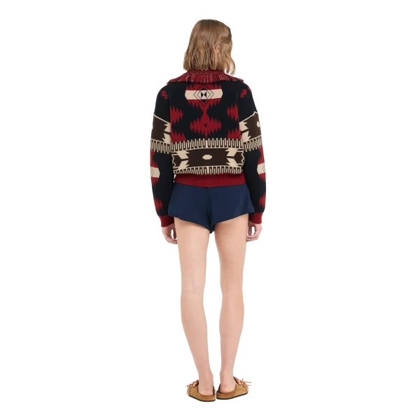 Alanui Icon Jacquard Cardi-Bomber in Charcoal and Russet Red