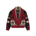 Alanui Icon Jacquard Cardi-Bomber in Charcoal and Russet Red | Cardigan | Coveti