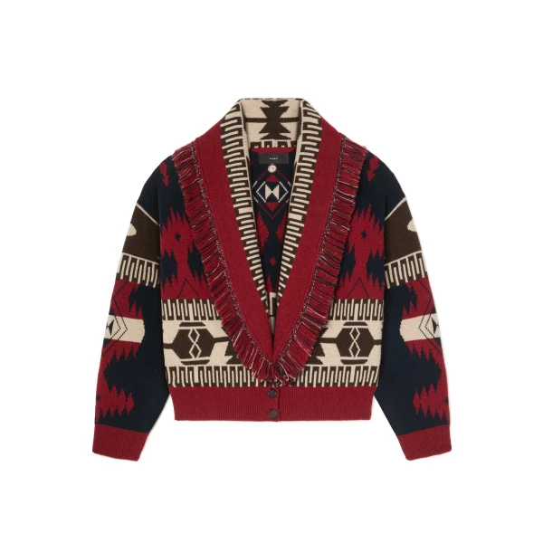 Icon Jacquard Cardi-Bomber in Charcoal and Russet Red