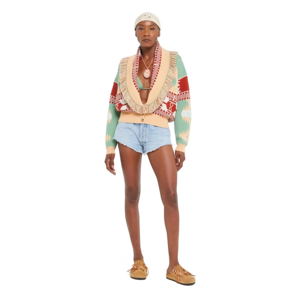 Alanui Icon Jacquard Cardi-Bomber in Parrot and Peach