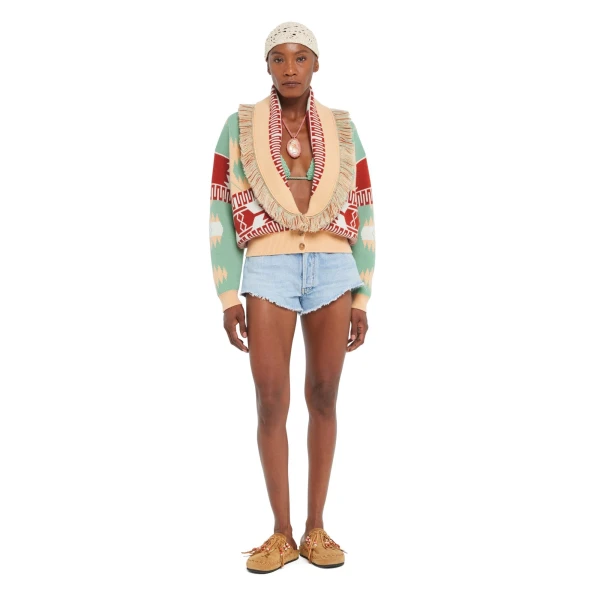 Alanui Icon Jacquard Cardi-Bomber in Parrot and Peach