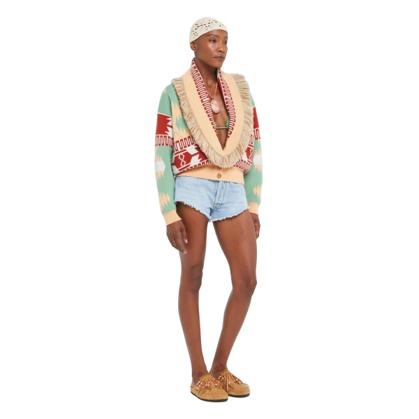 Alanui Icon Jacquard Cardi-Bomber in Parrot and Peach