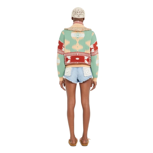 Alanui Icon Jacquard Cardi-Bomber in Parrot and Peach