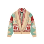 Alanui Icon Jacquard Cardi-Bomber in Parrot and Peach | Cardigan | Coveti