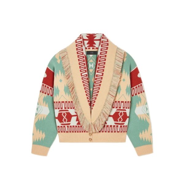 Alanui Icon Jacquard Cardi-Bomber in Parrot and Peach | Cardigan | Coveti