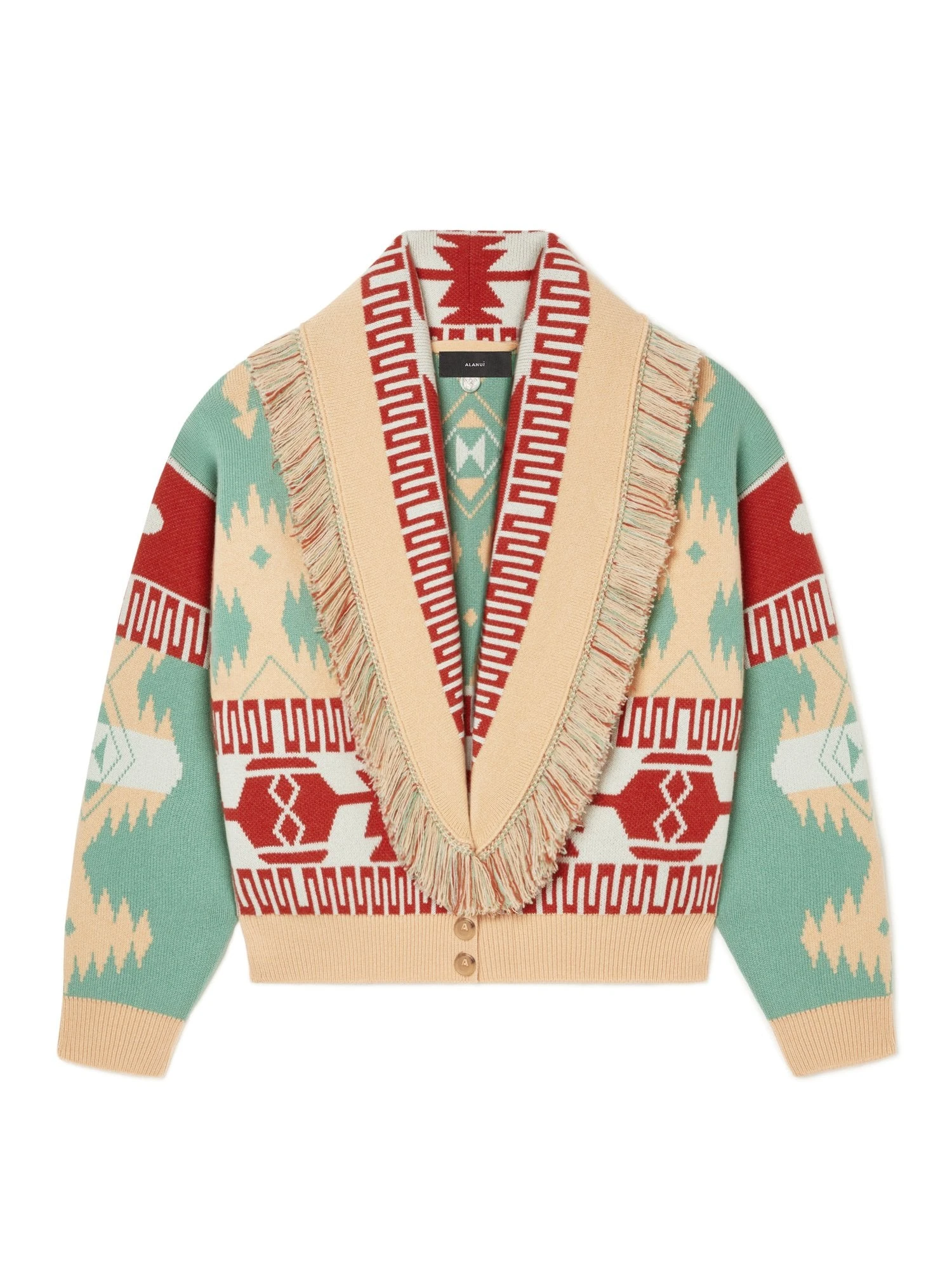 Alanui Icon Jacquard Cardi-Bomber in Parrot and Peach Alanui Icon Jacquard Cardi-Bomber in Parrot and Peach | Cardigan | Coveti