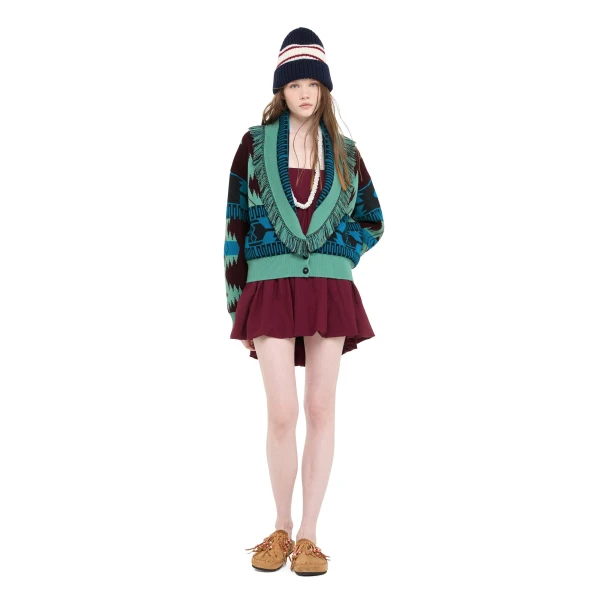 Alanui Icon Jacquard Cardi-Bomber in Vermouth and Lagoon