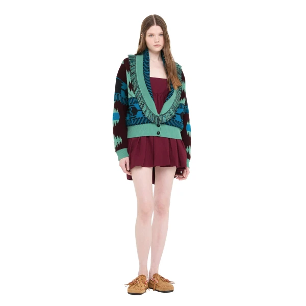 Alanui Icon Jacquard Cardi-Bomber in Vermouth and Lagoon