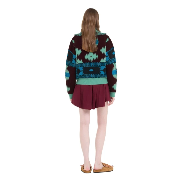 Alanui Icon Jacquard Cardi-Bomber in Vermouth and Lagoon