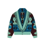 Alanui Icon Jacquard Cardi-Bomber in Vermouth and Lagoon | Cardigan | Coveti