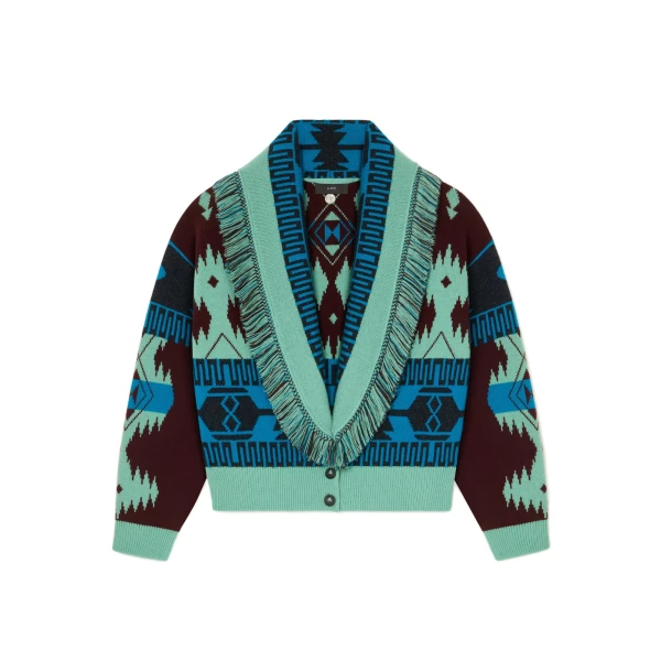 Icon Jacquard Cardi-Bomber in Vermouth and Lagoon