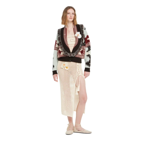 Alanui Icon Jacquard Cardi-Bomber in Wave and Sandal Wood