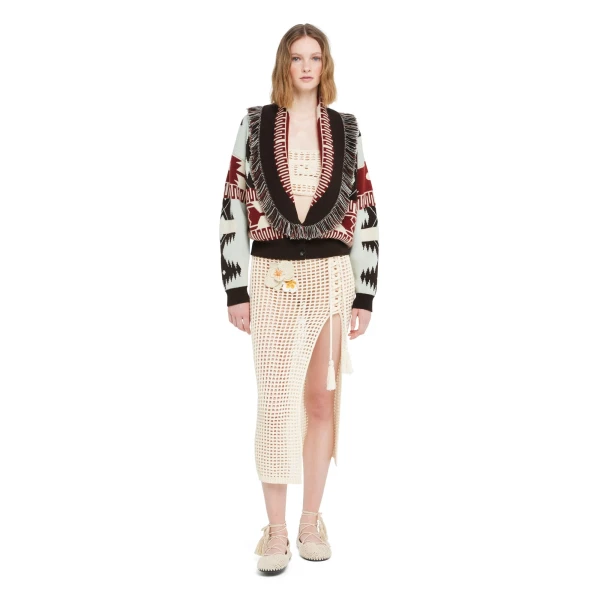 Alanui Icon Jacquard Cardi-Bomber in Wave and Sandal Wood