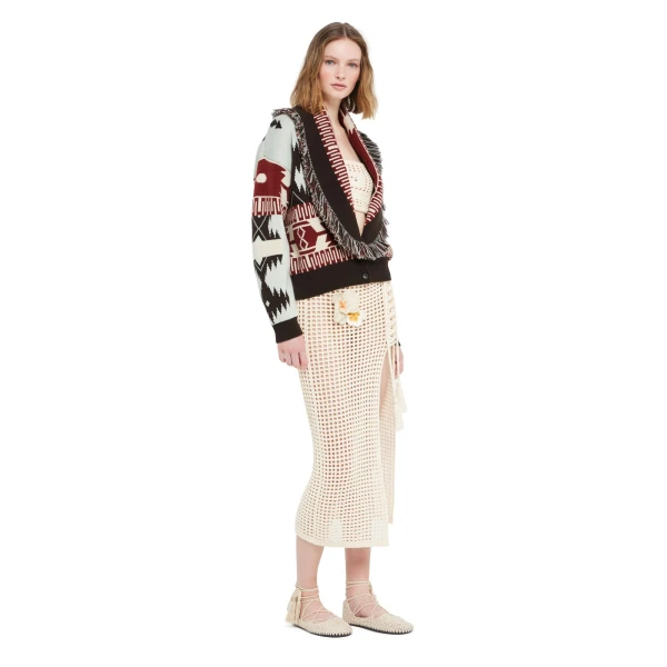 Alanui Icon Jacquard Cardi-Bomber in Wave and Sandal Wood