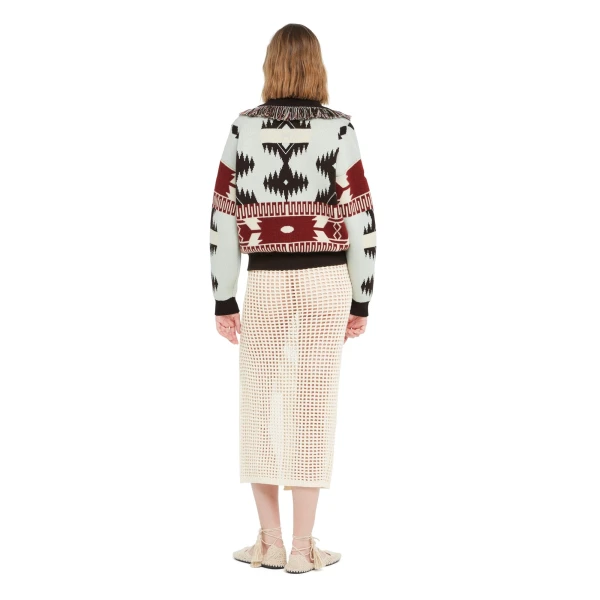 Alanui Icon Jacquard Cardi-Bomber in Wave and Sandal Wood