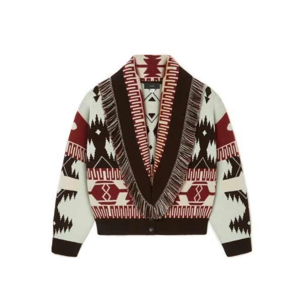 Alanui Icon Jacquard Cardi-Bomber in Wave and Sandal Wood | Cardigan | Coveti