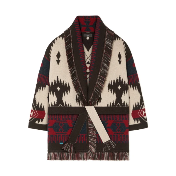Alanui Icon Jacquard Cardigan in Canvas and Coffee