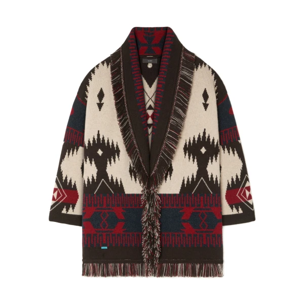Icon Jacquard Cardigan in Canvas and Coffee