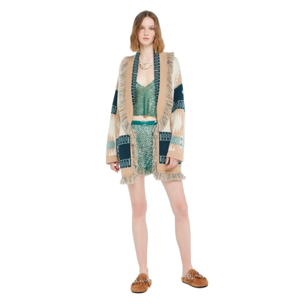Alanui Icon Jacquard Cardigan in Chalk and Sand