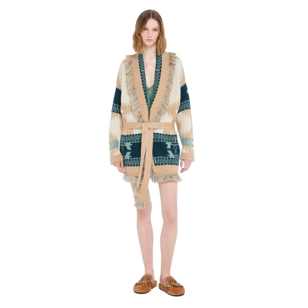 Alanui Icon Jacquard Cardigan in Chalk and Sand
