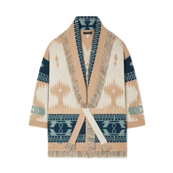 Alanui Icon Jacquard Cardigan in Chalk and Sand