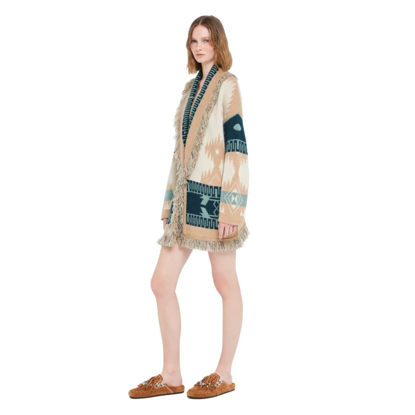 Alanui Icon Jacquard Cardigan in Chalk and Sand