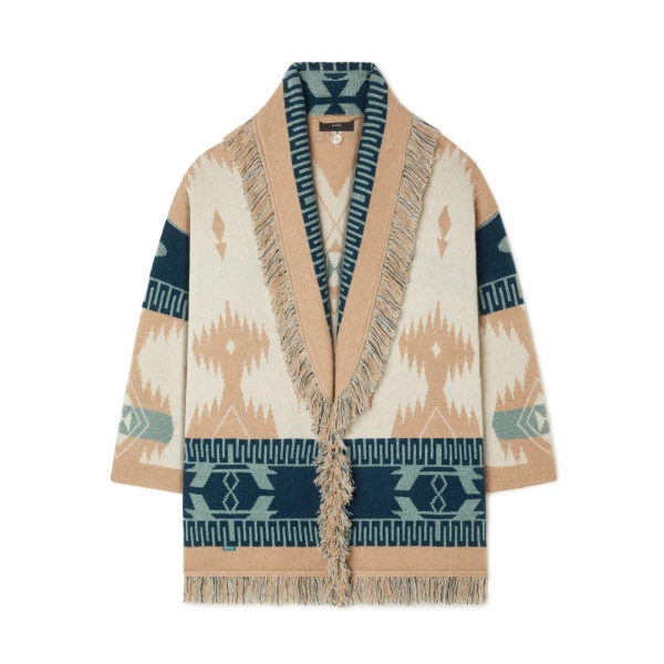 Alanui Icon Jacquard Cardigan in Chalk and Sand | Cardigan | Coveti