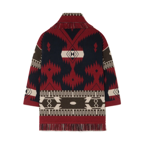 Alanui Icon Jacquard Cardigan in Charcoal and Russet Red