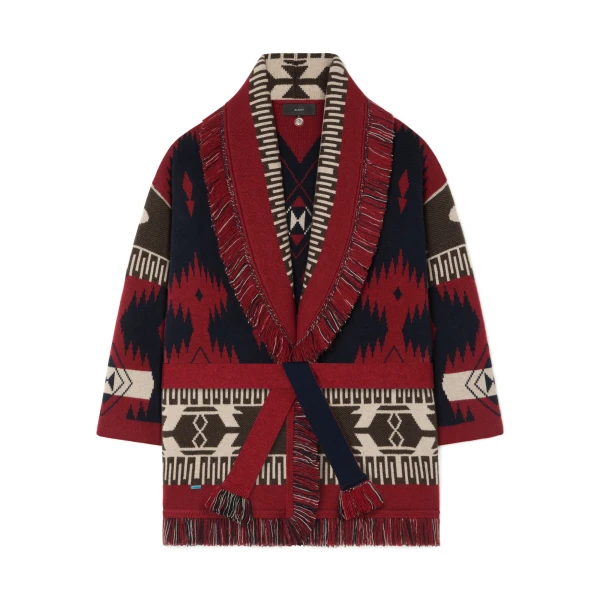 Alanui Icon Jacquard Cardigan in Charcoal and Russet Red