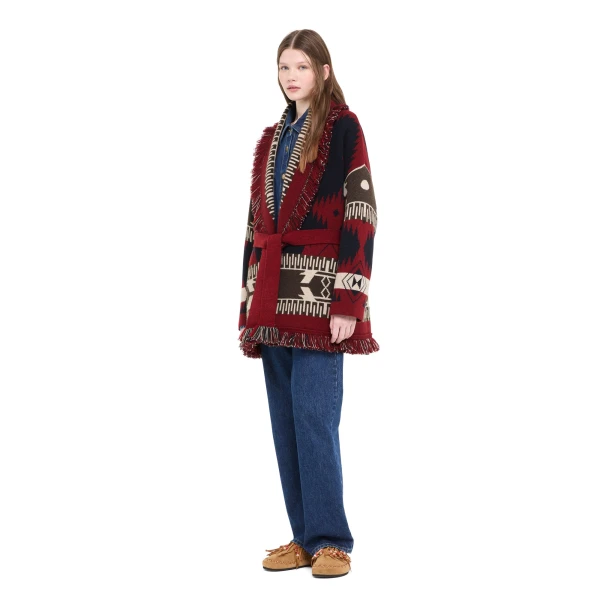 Alanui Icon Jacquard Cardigan in Charcoal and Russet Red