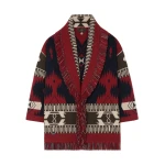 Alanui Icon Jacquard Cardigan in Charcoal and Russet Red | Cardigan | Coveti