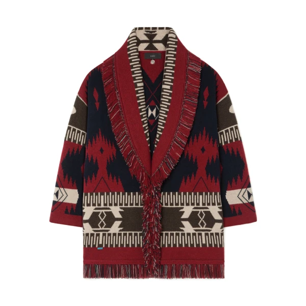 Alanui Icon Jacquard Cardigan in Charcoal and Russet Red | Cardigan | Coveti