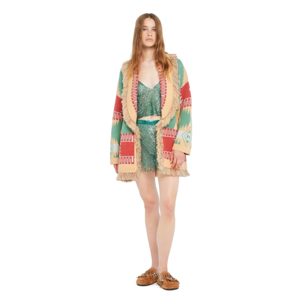 Alanui Icon Jacquard Cardigan in Parrot and Peach