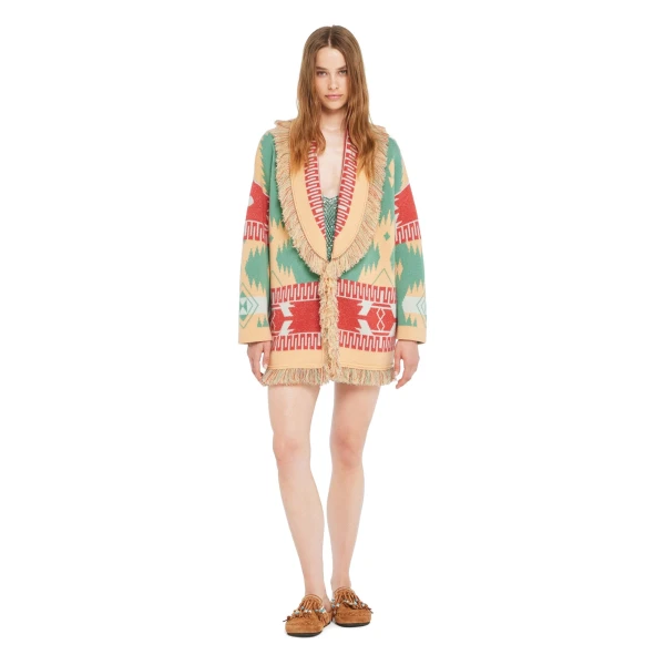Alanui Icon Jacquard Cardigan in Parrot and Peach