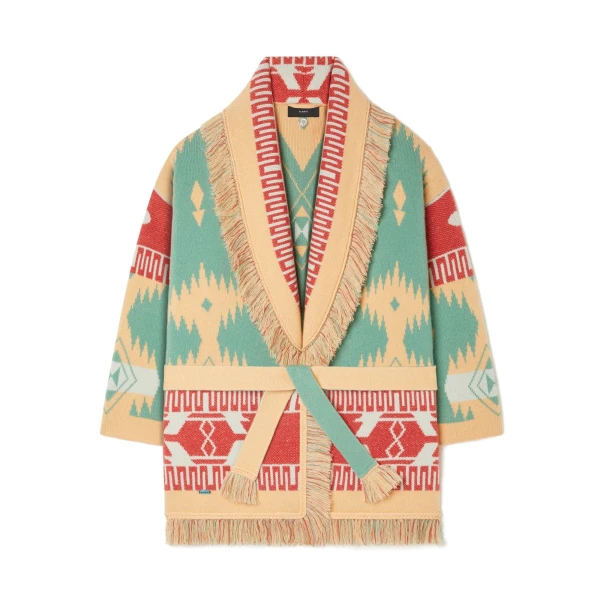 Alanui Icon Jacquard Cardigan in Parrot and Peach