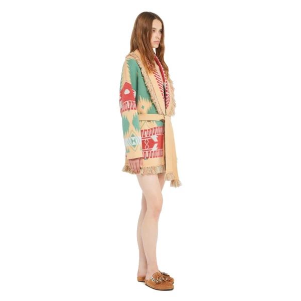 Alanui Icon Jacquard Cardigan in Parrot and Peach