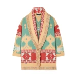 Alanui Icon Jacquard Cardigan in Parrot and Peach | Cardigan | Coveti