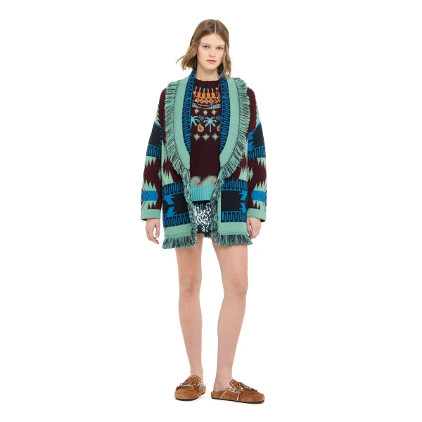 Alanui Icon Jacquard Cardigan in Vermouth and Lagoon