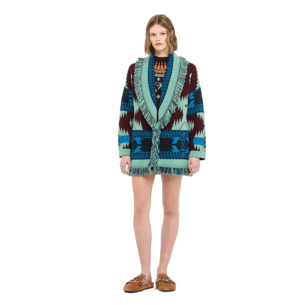 Alanui Icon Jacquard Cardigan in Vermouth and Lagoon
