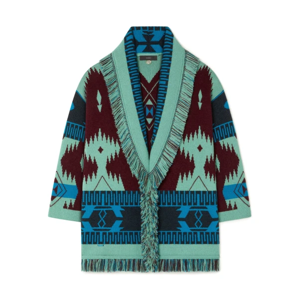 Alanui Icon Jacquard Cardigan in Vermouth and Lagoon | Cardigan | Coveti