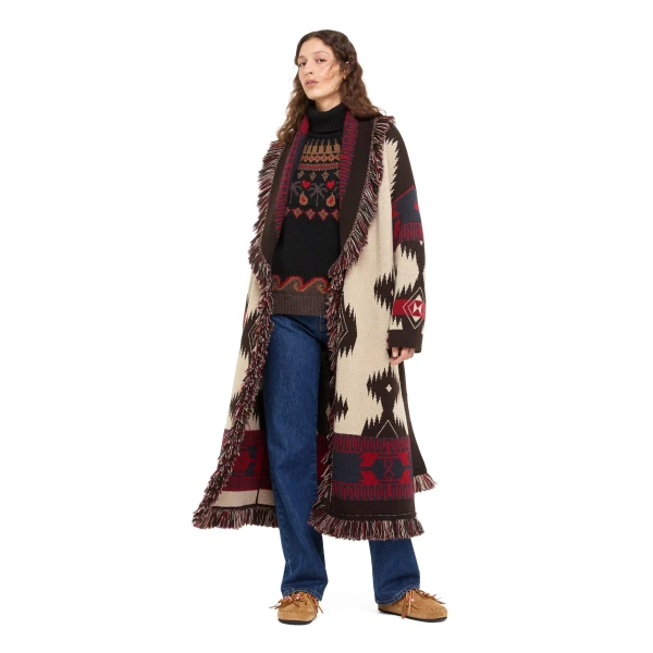 Alanui Icon Jacquard Coat in Canvas and Coffee