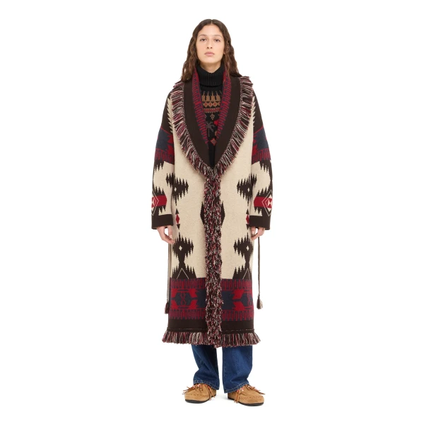 Alanui Icon Jacquard Coat in Canvas and Coffee