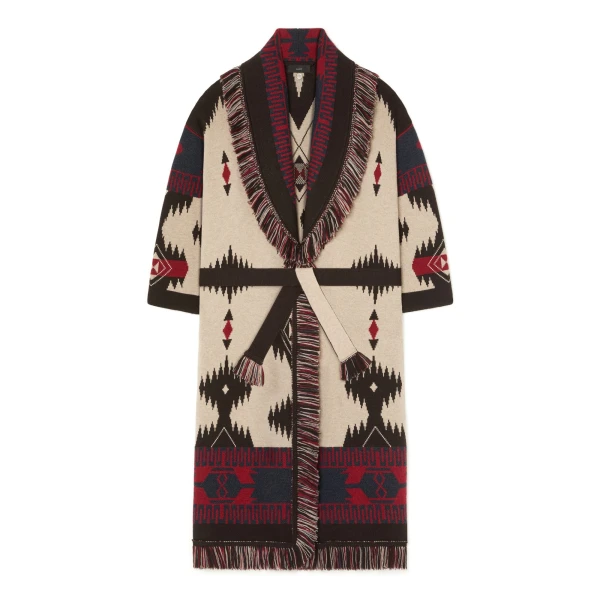 Alanui Icon Jacquard Coat in Canvas and Coffee