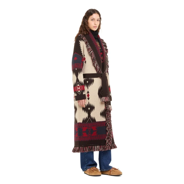 Alanui Icon Jacquard Coat in Canvas and Coffee