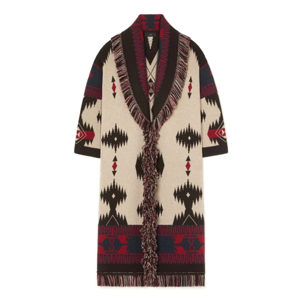 Alanui Icon Jacquard Coat in Canvas and Coffee | Coats | Coveti